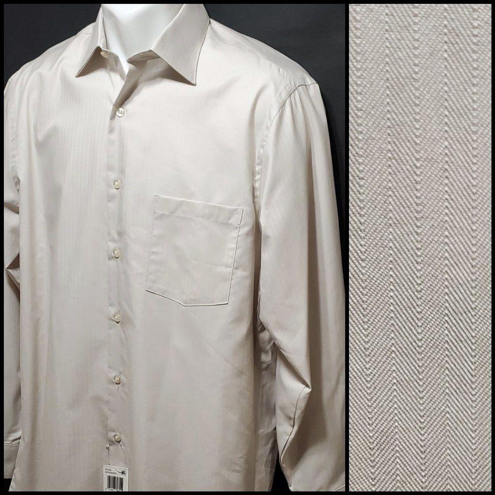 Van Heusen Tan Herringbone Regular Fit Dress Shirt